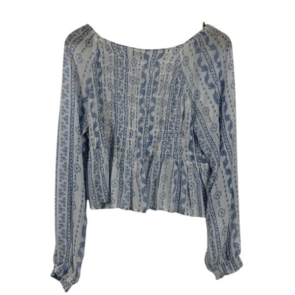 NWT True Craft Blouse Womens XL Blue Boho Cottagecore Geometric Peplum Peasant - Picture 3 of 6